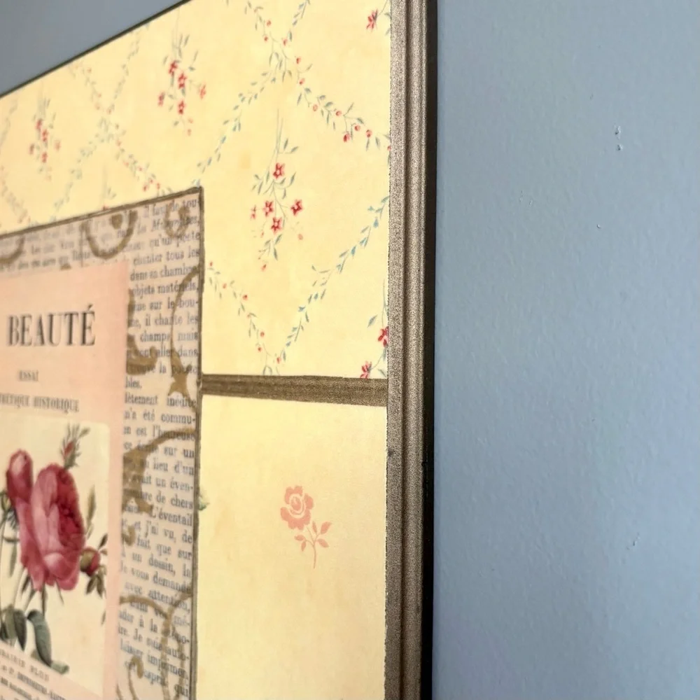 VTG Floral Wall Art Sign Decor Plaque Yellow Pink Cottagecore La Beaute 18 x 18